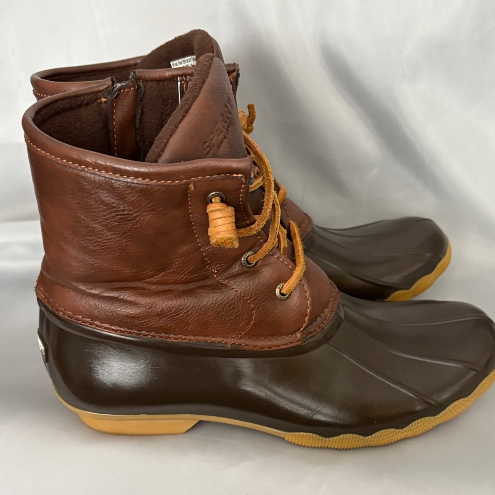 Sperry  girls  saltwater  Brown Duck Boots with Tan Accents Size 6 waterproof - Picture 5 of 13